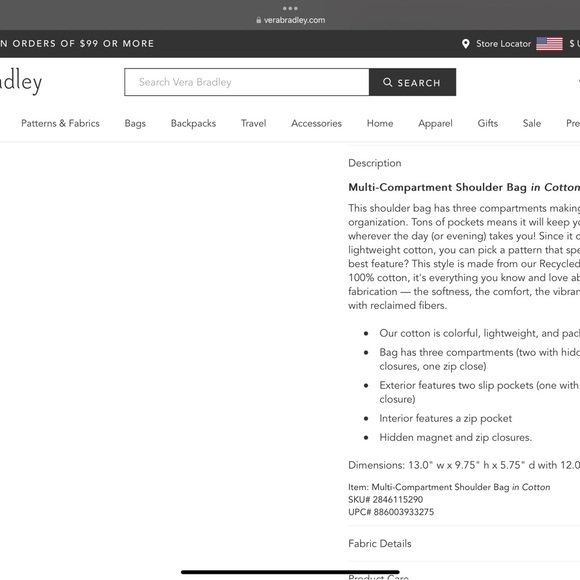 Shoulder Bag, Vera Bradley Multi Compartment Shoulder Bag - Picture 11 of 11